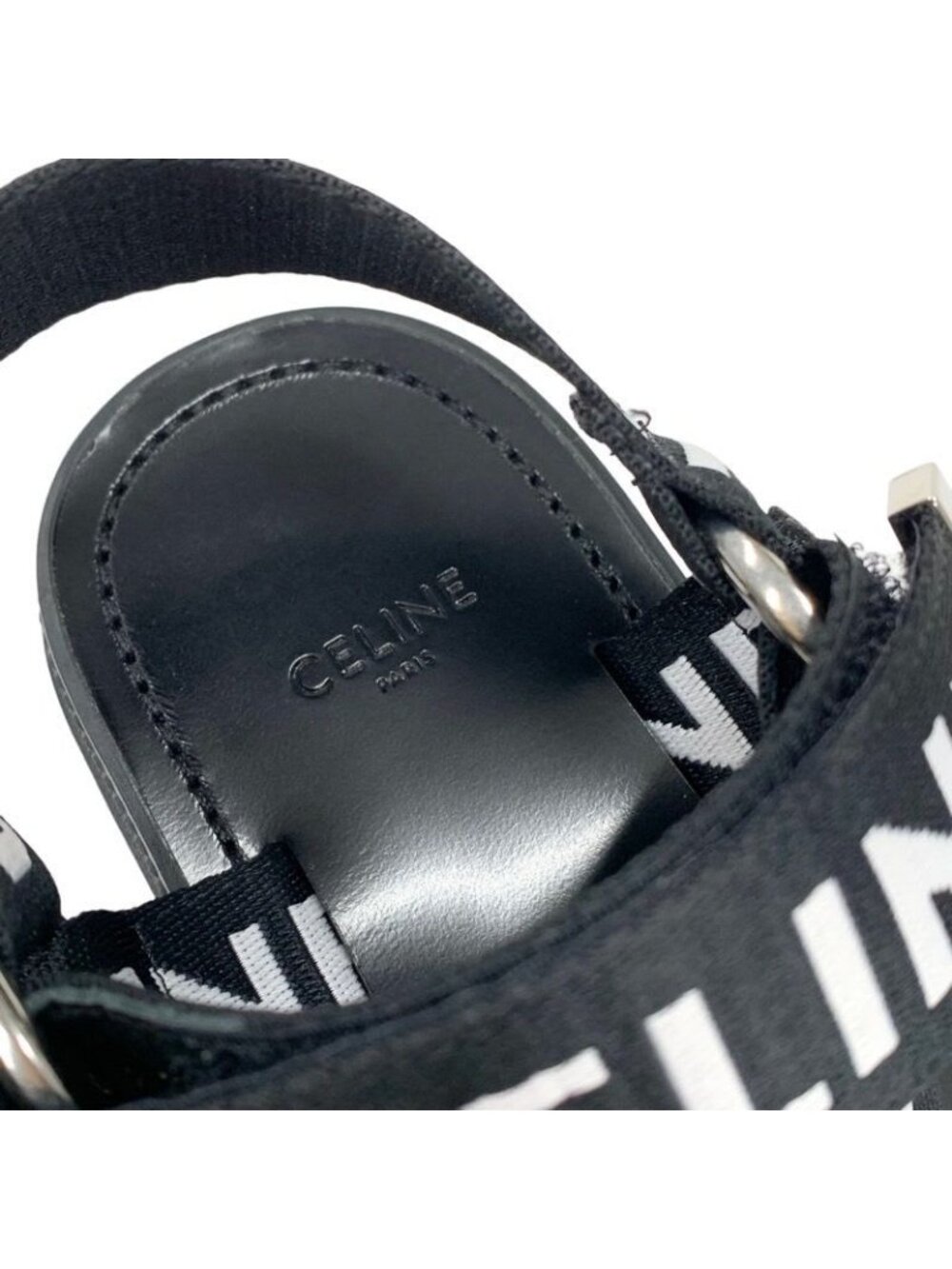 Celine Leo Strappy Sandals Shoes Fabric Leather Black White Sports - Picture 7 of 10